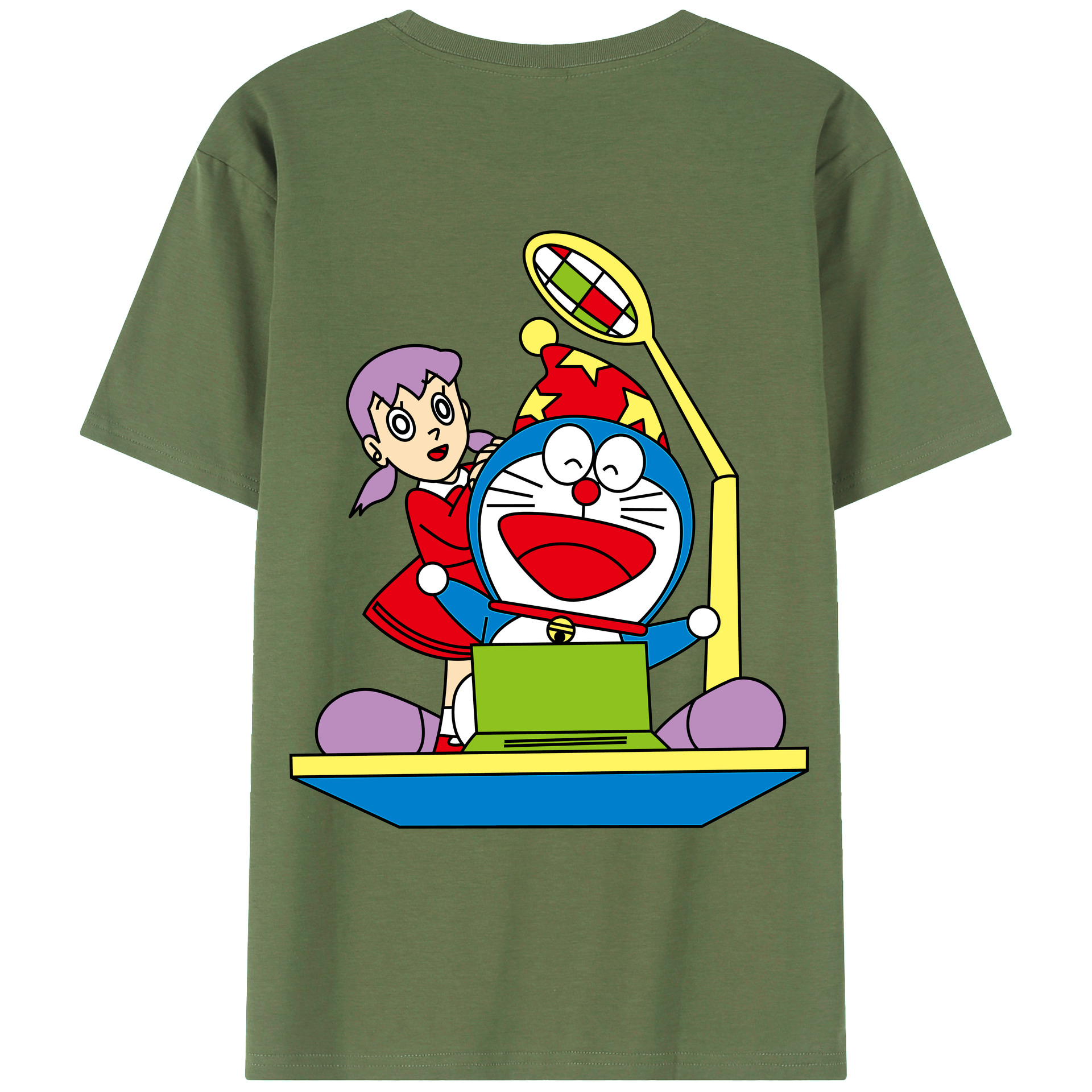 （画像用） ドラえもん みなもと しずか Doraemon Shizuka Minamoto 綿100％ メンズ半袖Tシャツ（バックプリント） 通気性